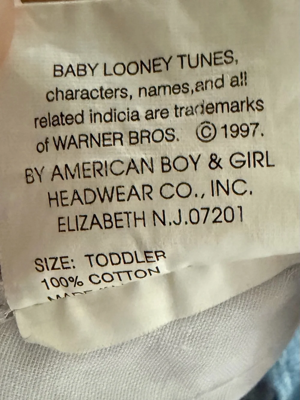 Vintage 1997 Baby Looney Tunes Warner Bros Blue Jean Cap Toddler Size